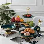 Ceramic Japanse Candy Snack Food Trays Cake Stand Malachite Green Wedding Party Table Decoration Serving Tray Kitchen Organizer