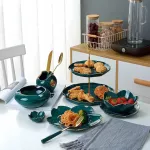 Ceramic Japanse Candy Snack Food Trays Cake Stand Malachite Green Wedding Party Table Decoration Serving Tray Kitchen Organizer