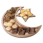 4 Wooden Artistic Eid Mubarak Party Serving Tableware Tray Display Wood Decoration Dish Fruits Platter Snacks Plate Desserts