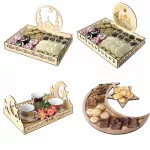 4 Wooden Artistic Eid Mubarak Party Serving Tableware Tray Display Wood Display Dish Fruits Platter Snacks Plate Desserts