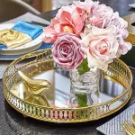 Retro Style Golden Iron Delicate Glass Mirror Base Tray Bedroom Desk Jewelry Cosmetic Storage