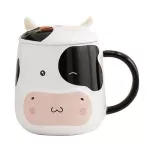 450ml Ceramic Cow Pattern Coffee Mug Tea Chocolate Cup With Lid And Spoon