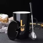 Creative 26 English Letters Mug with Lid Spoon New Porcelain Mug Office Water Cup Bone Couple Coffee Cup Milk Tea Cup