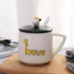 CREATIVE CERAMIC MUG CUTE CARTOON GIRAFE COFFE CUPS with LID and SPOON MILK MILK MILK MOGS DRINKWARE BREAKFAS CUP COUPLE BIRTHDAY