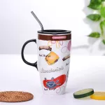 CUT CAT CAT CUP CERAMIC MUG WITH COVER SPOON WATER CUP COUPLE COPLE COPLEE CUP MILK BREAKFAST CUP