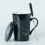 Ceramic Mugs 12 Constellations Creative Mugs With Spoon Lid Black And Gold Porcelain Zodiac Milk Coffee Cup Drinkware