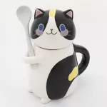 New Cute Cat Ceramics Coffee Mug With Spoon Creative Hand Painted Drinkware Milk Tea Cups Novelty S