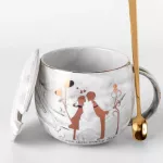 Love Coffee Cup Ceramic Mug Friends Travel Mugs Cute Cat Foot Porcelain Couple Mug Pink