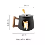 420ml Cute Cartoon Shiba Inu Mug Ceramic Coffee Mugs Tea Cup With Lid Spoon Large Capacity Drinkware Water Cup Couple