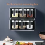 Wall Mount Spice Rack Organizer Sugar Bowl Salt Shaker Seasoning Container Spices with Spoons Kitchen Supplies Storage Set