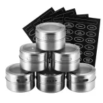 New Magnetic Spice Jars Tins Stainless Steel Spice Jars Set with Clear Lid Labels Seasoning Pepper Spice Storage Container Box
