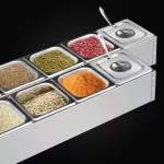 1/6 Stainless Steel Steel Servings Pot Rack Milk Tea Shop Jam Box Split Grid Seasoning Rack Lattice Basin Base Bracket Three Grids