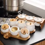 Ceramic Seasoning Box Salt Cans Seasoning Bottle Seasoning Cans Home with 3 Suits