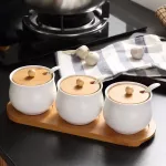 Ceramic Seasoning Box Salt Cans Seasoning Bottle Seasoning Cans Home with 3 Suits