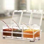 3/4PCS Clear Tempero Seasoning SPICE BOX RACK SPICE CONDIMENT POTS Storage Container Cruet with Lid Spoon Kitchen Supplies
