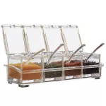 3/4PCS Clear Tempero Seasoning SPICE BOX RACK SPICE CONDIMENT POTS Storage Container Cruet with Lid Spoon Kitchen Supplies