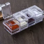 3/4PCS Clear Tempero Seasoning SPICE BOX RACK SPICE CONDIMENT POTS Storage Container Cruet with Lid Spoon Kitchen Supplies