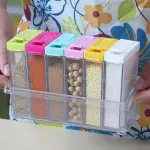 6pcs/Set Spice Jar Seasoning Box Kitchen Spice Storage Bottle Jars Transparent PP Salt Pepper Sprayer Storage Bottle Tools
