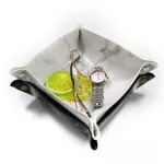 Leather Valet Tray Organizer Nightstand Desk Dresk Dreser Jewelry Catchall Tray for Key Coin Change Phone Wallet Marbling Design