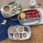 European Retro Iron Plate Tinplate Typlate Retro Metal Snack Plate Patterns Rectangle Plate Snack Dishes