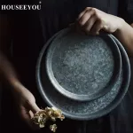 Handcrafted Metal Serving Tays Antique Round Wrough Iron Storage Dessert Fruit Cake Bread Plate Home Kitchen Decoration