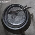 Handcrafted Metal Serving Tays Antique Round Wrough Iron Storage Dessert Fruit Cake Bread Plate Home Kitchen Decoration