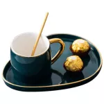 Japanse Style Luxury Ceramic Cup With Plate Creative Gold Coffee Mug Snack Dish Set English Afternoon Tea Cup with Spoon