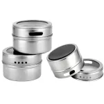 Stainless Steel Spice Pot with Magnetic Storage Container Pepper Seasoning Tool Seasoning Pot Set with Stickers Kitchen Supplies
