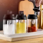 Kitchen Seasoning Box Moisture-Proof Seasoning Bottle Can Seled Glass Seasoning Bottle Cap Spoon Integrated Salt Tank Oil Pot