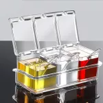 3/4GRID Acrylic Transparent Seasoning Box Salt and Pepper Kitchen Spice Container Condiment Storage with Spoon Seasoning Box Set