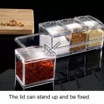 3/4GRID Acrylic Transparent Seasoning Box Salt and Pepper Kitchen Spice Container Condiment Storage with Spoon Seasoning Box Set