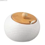 Household Kitchen Supplies Salt Shaker/Creative Oiler Wave Pattern Seasoning Jar White Ceramic Wood Cover Storage Tool
