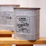 Vintage Metal Square Candy Trinket Tin Storage Box with Wooden Cover Cans Coffee Tea Seasoning Jewelry Case Stackable Box