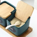 Nordic Ceramic Seasoning Pot Set Kitchen Salt Sugar Bowl MSG Seasoning Box HouseHold Seasoning Bottle Square Pepper Pot