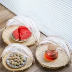 Bamboo Tent Basket Hand Woven Tray Anti Bug Food Fruit Container Net Mesh Cover Hand Woven Anti Bug Dust Proof