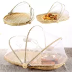 Bamboo Tent Basket Hand Woven Tray Anti Bug Food Fruit Container Net Mesh Cover Hand Woven Anti Bug Dust Proof