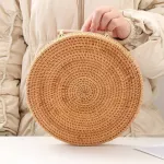 Rattan Handwoven Round High Wall Severash with Handle Food Storage Plate Handles for Breakfast Drink Coffee Tea
