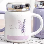 Creative Cartoon Laveder Ceramic Water Mug with Cover Leakproof Coffee Milk Juice Cup Home Office Drinkware