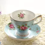European Style Coffee Cup Set With Saucer Black Tea Bone China Butterfly Rose Pattern Mugs