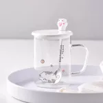 450ml Cute Cat Glass Mugs with Spoon and Lid Coffee Tea Milk Breakfast Cups Handle Drinkware Nice S
