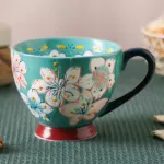 Hand Painted Relief Ceramic Mug Coffee Milkfast Cup Milk Cup Women's Flower Tea Ceramic Cup Creative Ceramic Water Cup