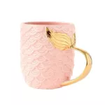 UPORS 420ml Creative Ce rate Cup Mermaid Coffee Mug Pearl Gold Ceramic with Handle Milk Cup Birthday S