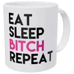 Eat Sleep Repeat Pink Funny Coffee Mug 11 Ounces Inspirational and Motivational