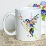 Mayrey Beautiful Bird Printing Cup Ceramic Coffee Mug With Photo Watercolor Hummingbird Photo Art Mug 11oz
