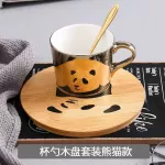 Golden Mirror Reflection Cup And Wood Saucer Coffee Mug Breakfast Milk Water Tea Friend Birthday Best