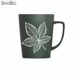 Nordic Leaf Coffee Mug Frosted Ceramic Creative Personality Mug With Lid And Spoon Office Tea Water Cup Drinkware