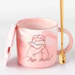 Love Coffee Cup Ceramic Mug Friends Travel Mugs Cute Cat Foot Porcelain Couple Mug Pink
