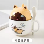 With Cover Cute Dog Cat Claw Coffee Tea Mug Cherry Double-Layer Ceramic Juice Cup Transparent Pink Milk Mug Water Cup