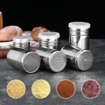Stainless Steel Seasoning Jar Salt Sugar Shaker Pepper Bottal Rotating Cover Toothpick Holder BBQ Spice Storage Can Kitchen Tool