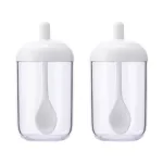 2PCS Kitchen Sugar Bowl Salt Pot Pepper Storage Jar Seasoning Container Plastic Condiment Spice Holder with Cover and Spoon